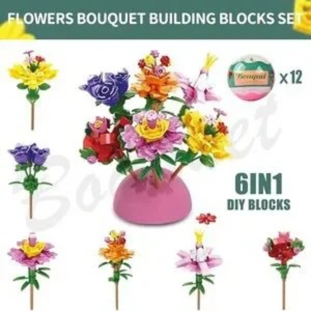 Colorful 6-in-1 DIY Flower Bouquet Blocks